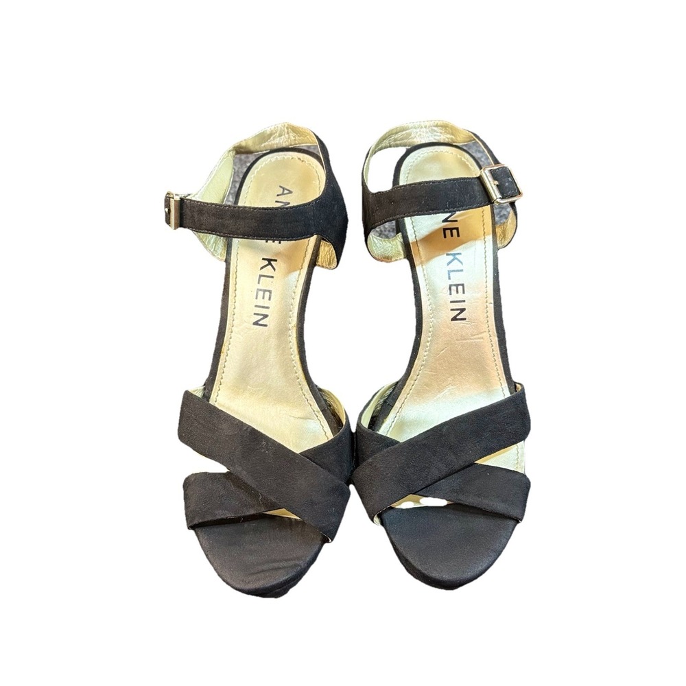 Anne Klein Black 5 Inch Suede Strap Open Toe‎ Heels US 10M